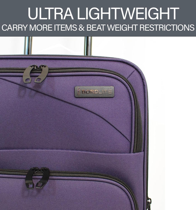 Bordlite Lightweight 4 Wheel Purple Suitcase Soft Luggage Travel Cabin Bag, Easy Roll Suitcase - Purple