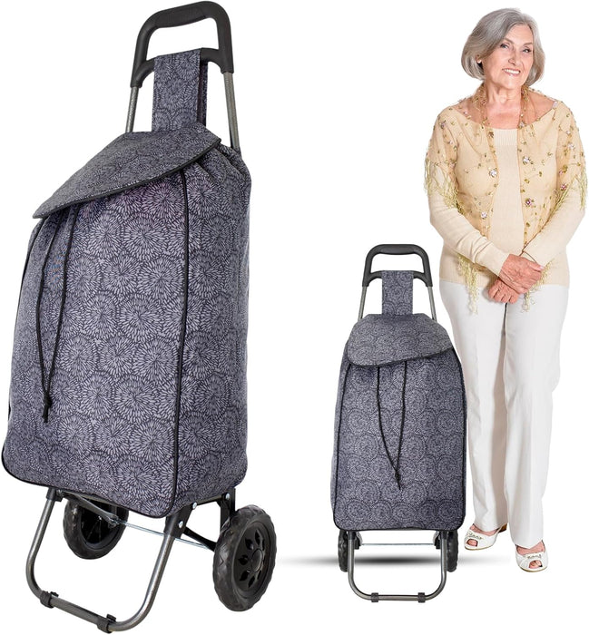 Lightweight 2 Wheel Shopping Trolley Cart 35L - Water-Resistant Bag & Smooth Rolling Wheels - 94cm