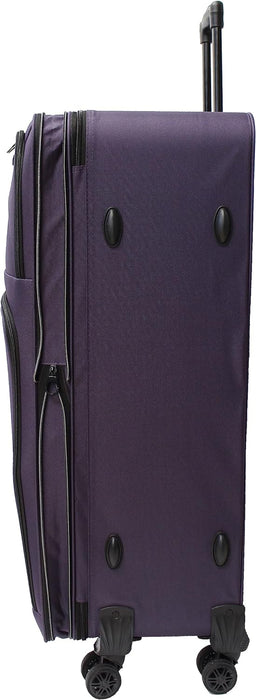 Bordlite Lightweight 4 Wheel Purple Suitcase Soft Luggage Travel Cabin Bag, Easy Roll Suitcase - Purple