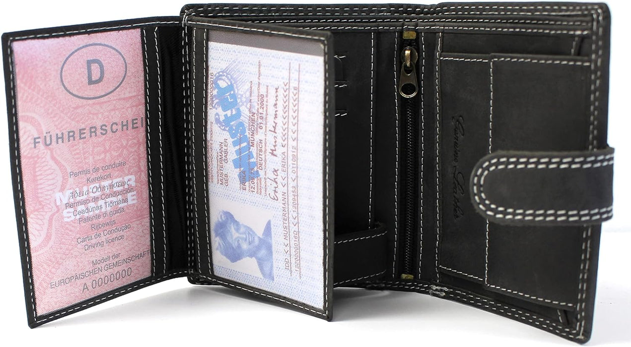 JCB - Mens Genuine Leather Wallet | RFID Protected Push Button Close Wallets Tri Fold Wallet