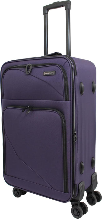 Bordlite Lightweight 4 Wheel Purple Suitcase Soft Luggage Travel Cabin Bag, Easy Roll Suitcase - Purple