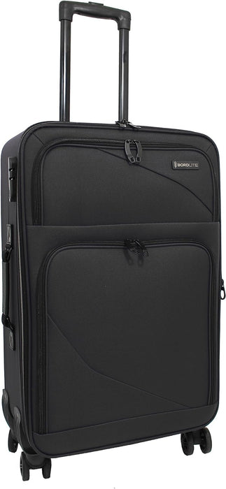 Bordlite Lightweight 4 Wheel Black Suitcase, Soft Luggage Travel Cabin Bag, Easy Roll Suitcase - Black