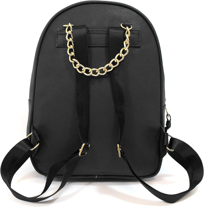 Nicole Brown - Faux Leather Designer Crocodile Backpack Chain Top Handle Adjustable Straps (Black)