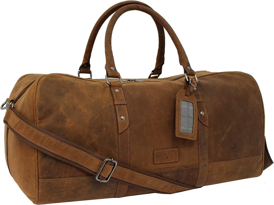 JCB - Genuine Leather Deluxe Holdall | Travel Duffle Bag Large Capacity Real Leather