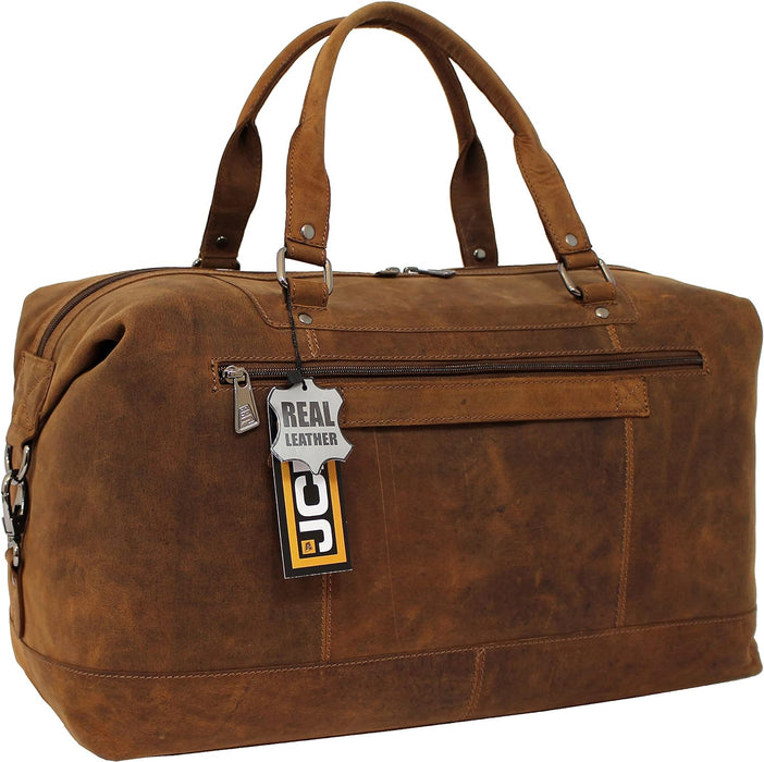 JCB - Genuine Leather Deluxe Holdall | Travel Duffle Bag Large Capacity Real Leather