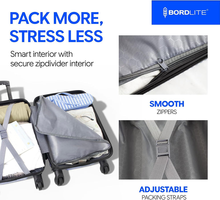 Bordlite Ryanair 40x30x20cm Underseat Carry On Suitcase with Removable Wheels | Extra Packing Space & Cabin Size Fit | Lightweight Luggage