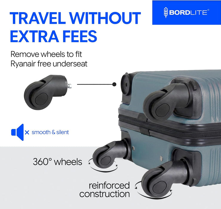 Bordlite Ryanair 40x30x20cm Underseat Carry On Suitcase with Removable Wheels | Extra Packing Space & Cabin Size Fit | Lightweight Luggage