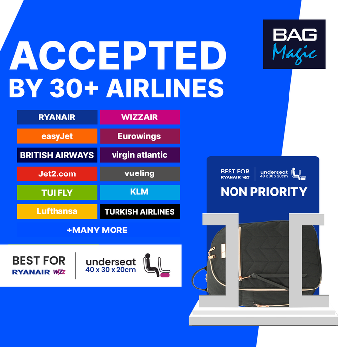 Ryanair Underseat Cabin Backpack 40x25x20cm Flight Bag Hand Luggage - Black/Rose Gold