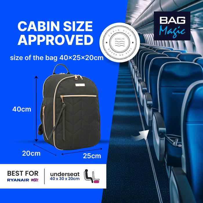 Ryanair Underseat Cabin Backpack 40x25x20cm Flight Bag Hand Luggage - Black/Rose Gold