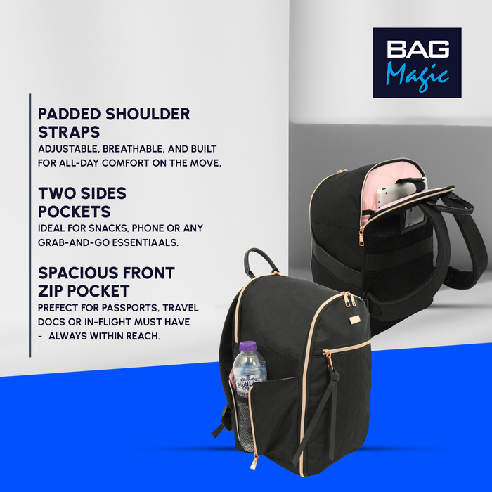 Ryanair Underseat Cabin Backpack 40x25x20cm Flight Bag Hand Luggage - Black/Rose Gold