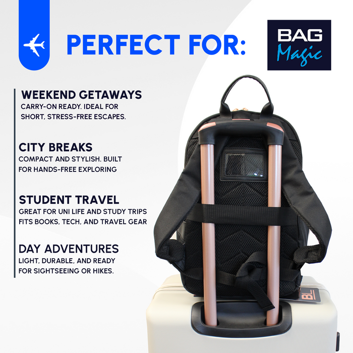 Ryanair Underseat Cabin Backpack 40x25x20cm Flight Bag Hand Luggage - Black/Rose Gold