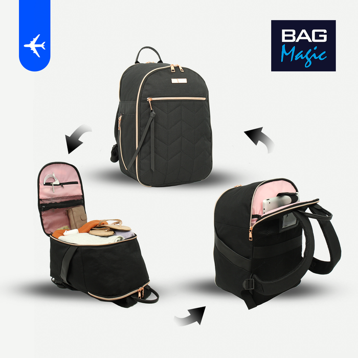 Ryanair Underseat Cabin Backpack 40x25x20cm Flight Bag Hand Luggage - Black/Rose Gold