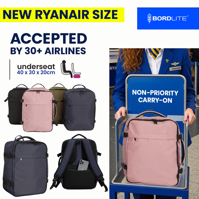 Bordlite Ryanair Cabin Backpack 40x30x20cm – Underseat Travel Backpack for Wizz Air & EasyJet