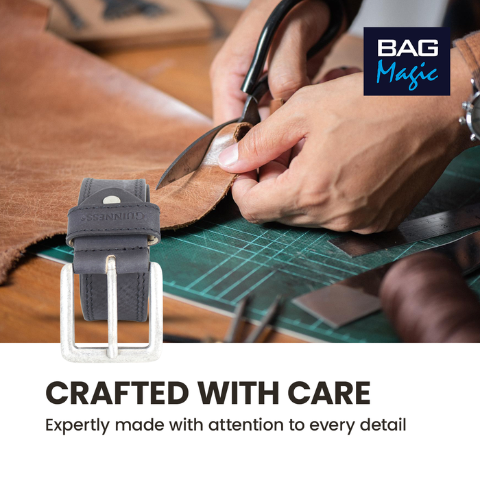 Official Guinness Genuine Black Leather Belt for Men, Full Grain Premium Leather