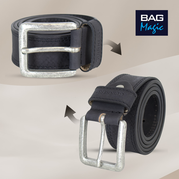 Official Guinness Genuine Black Leather Belt for Men, Full Grain Premium Leather