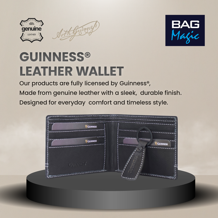 Guinness® Black Leather Wallet & Key Fob Gift Set– RFID Blocking, Bi-Fold Wallet