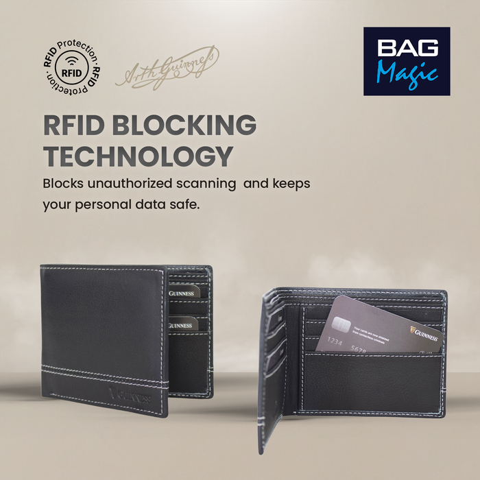 Guinness® Black Leather Wallet & Key Fob Gift Set– RFID Blocking, Bi-Fold Wallet