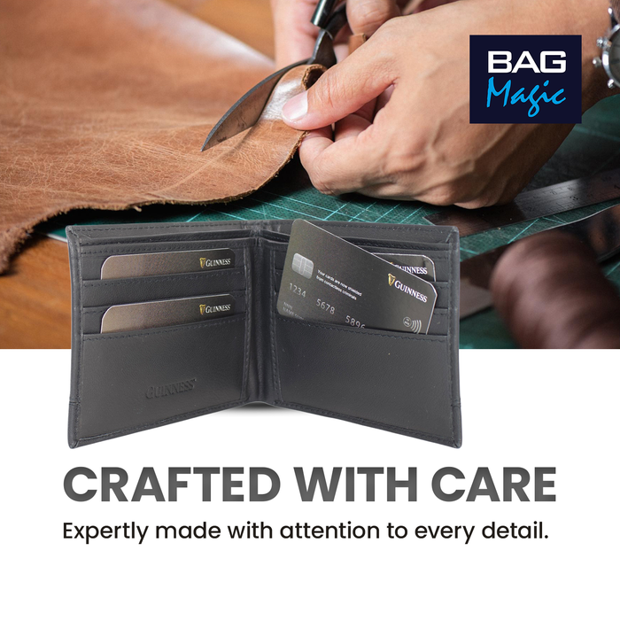 Guinness Leather Wallet Gift Set RFID Secure + Keyring Bottle Opener Boxed