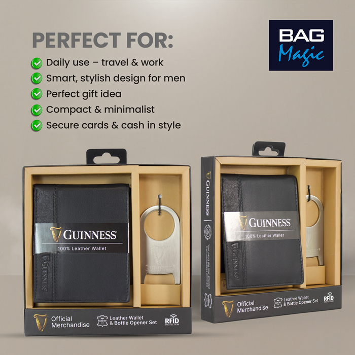 Guinness Leather Wallet Gift Set RFID Secure + Bottle Opener Official UK