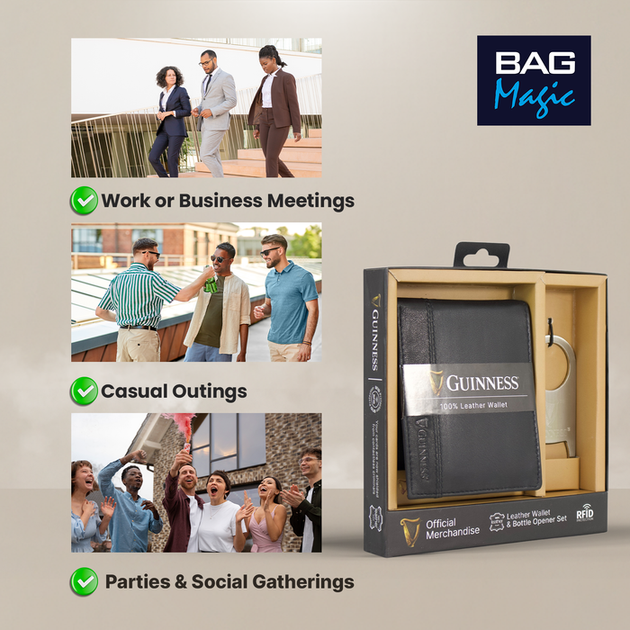 Guinness Leather Wallet Gift Set RFID Secure + Bottle Opener Official UK