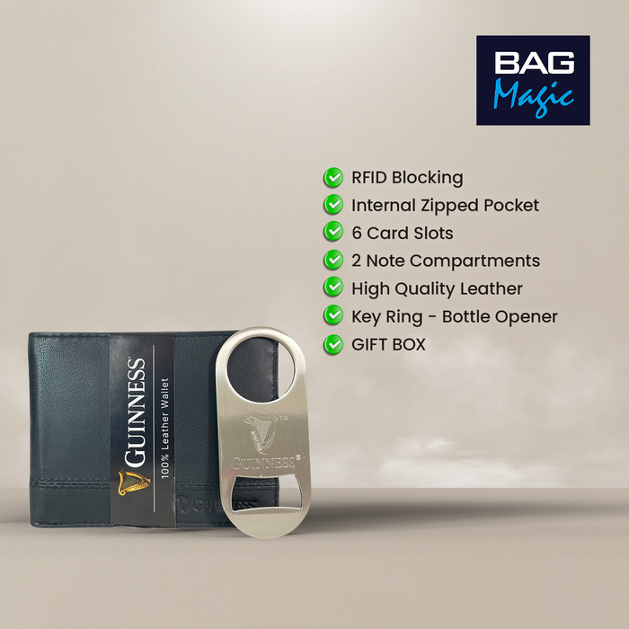 Guinness Leather Wallet Gift Set RFID Secure + Bottle Opener Official UK