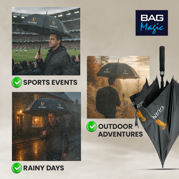 Guinness Official Golf Umbrella – 30-Inch Large Canopy, Auto-Open, 8 Reinforced Ribs, Windproof & Waterproof Stick Umbrella