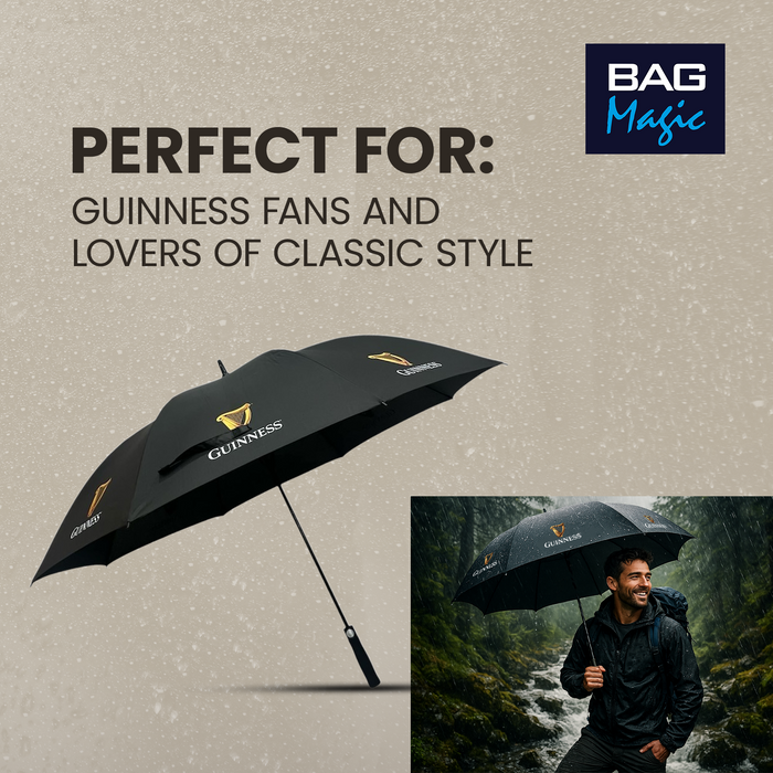 Guinness Official Golf Umbrella – 30-Inch Large Canopy, Auto-Open, 8 Reinforced Ribs, Windproof & Waterproof Stick Umbrella