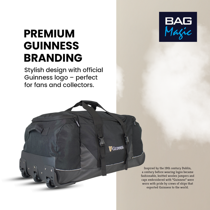 Guinness Large Wheeled Holdall 80cm - 3-Wheeled Travel Duffel Bag with Extendable Handle