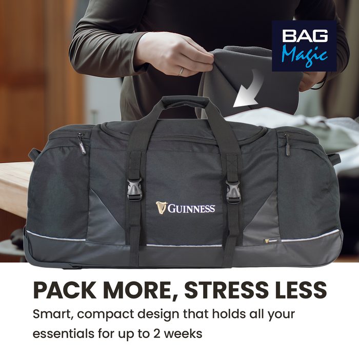 Guinness Large Wheeled Holdall 80cm - 3-Wheeled Travel Duffel Bag with Extendable Handle