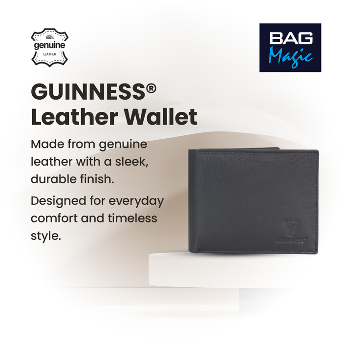 Guinness® Black Leather Wallet with Coin Pocket – RFID Blocking Bifold Wallet