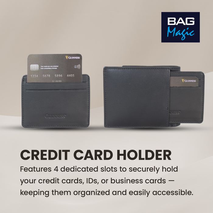 Guinness® Black Leather Wallet with Coin Pocket – RFID Blocking Bifold Wallet