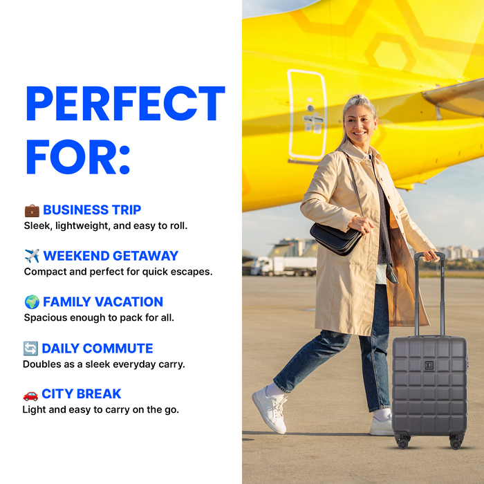 Bordlite Lightweight Hard Shell ABS Suitcase +  360° Easy-Spinner Wheels
