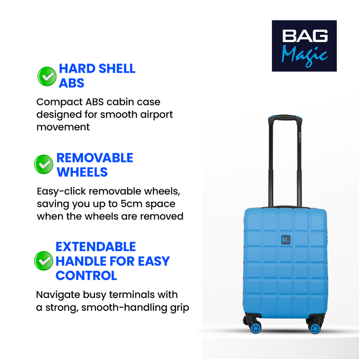 Lightweight ABS Cabin Suitcase – 30+ Airline Overhead Compatible (47x36x20cm) – Spinner Wheels + Combination Lock