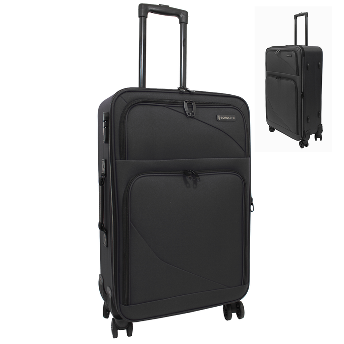 Lightweight Soft Shell Suitcase by Bordlite – 4 Spinner Wheels, Expandable with Combination Lock