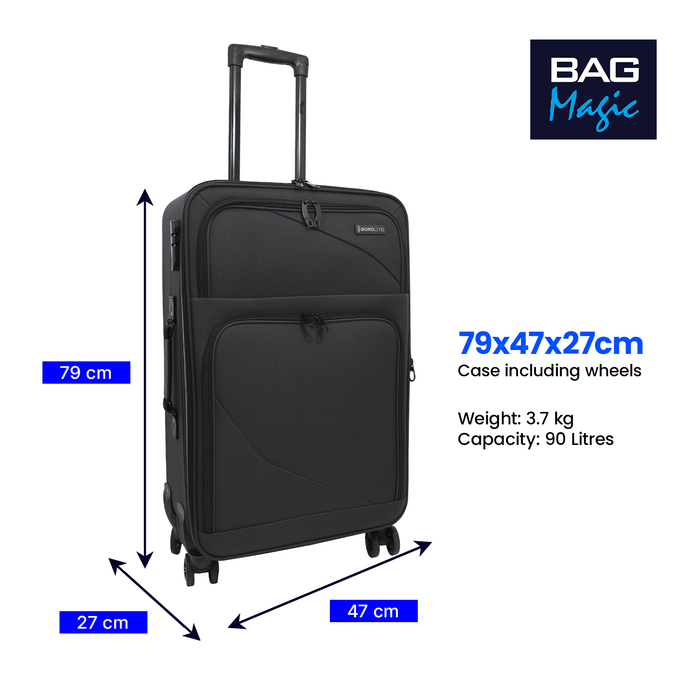 Lightweight Soft Shell Suitcase by Bordlite – 4 Spinner Wheels, Expandable with Combination Lock