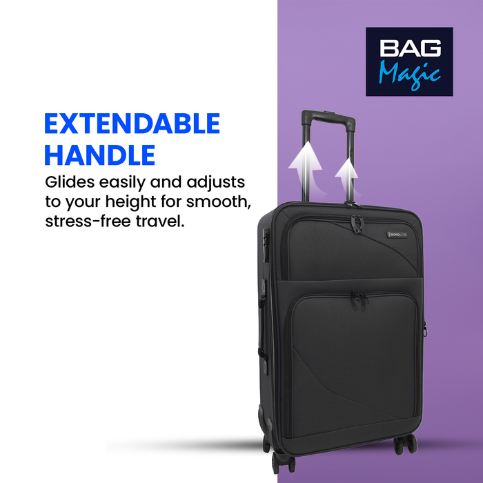 Lightweight Soft Shell Suitcase by Bordlite – 4 Spinner Wheels, Expandable with Combination Lock