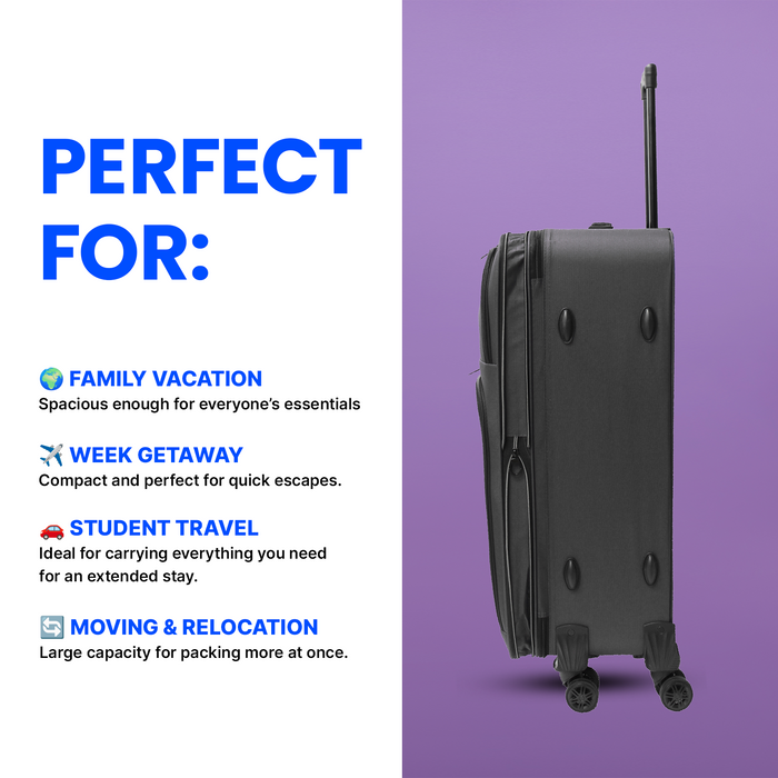 Bordlite Black Soft Sided - 4 Wheeled Suitcase - L, M, S, XL