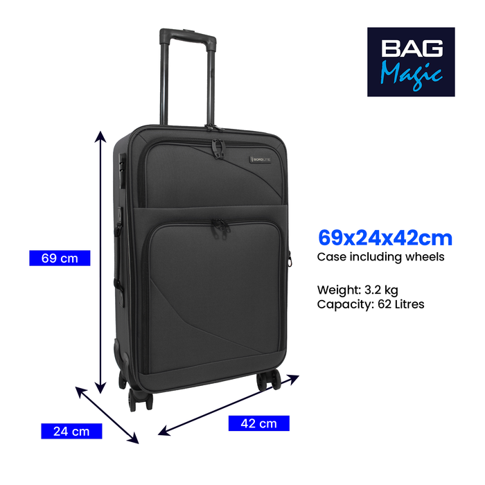 Lightweight Soft Shell Suitcase by Bordlite – 4 Spinner Wheels, Expandable with Combination Lock