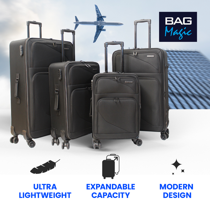Lightweight Soft Shell Suitcase by Bordlite – 4 Spinner Wheels, Expandable with Combination Lock