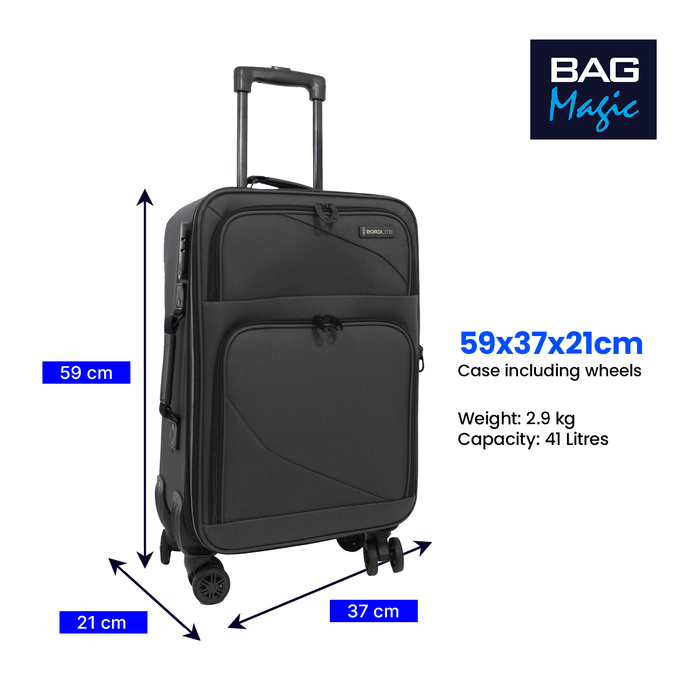 Lightweight Soft Shell Suitcase by Bordlite – 4 Spinner Wheels, Expandable with Combination Lock