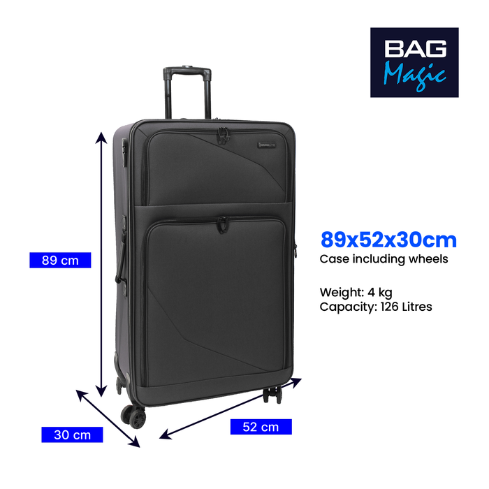 Lightweight Soft Shell Suitcase by Bordlite – 4 Spinner Wheels, Expandable with Combination Lock