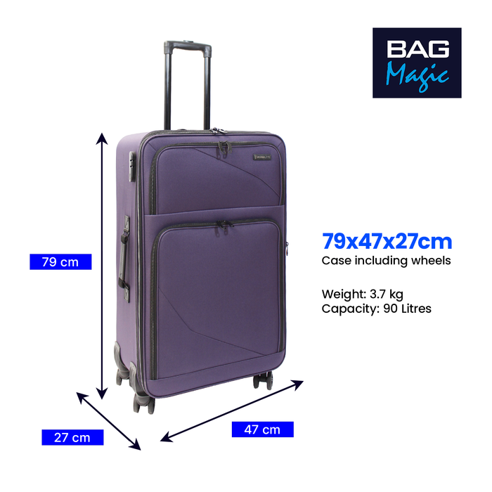 Lightweight Soft Shell Suitcase by Bordlite – 4 Spinner Wheels, Expandable with Combination Lock