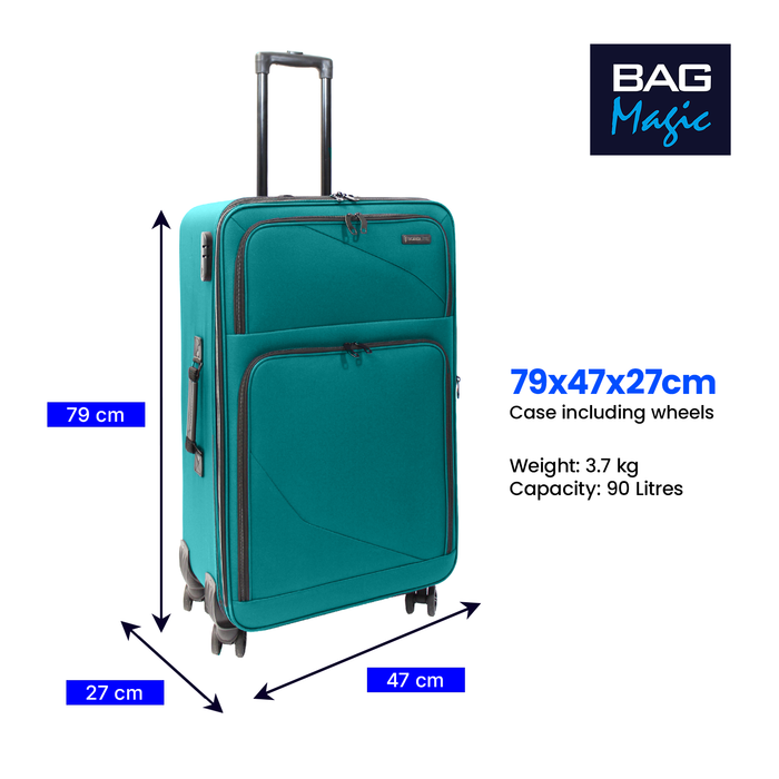 Lightweight Soft Shell Suitcase by Bordlite – 4 Spinner Wheels, Expandable with Combination Lock