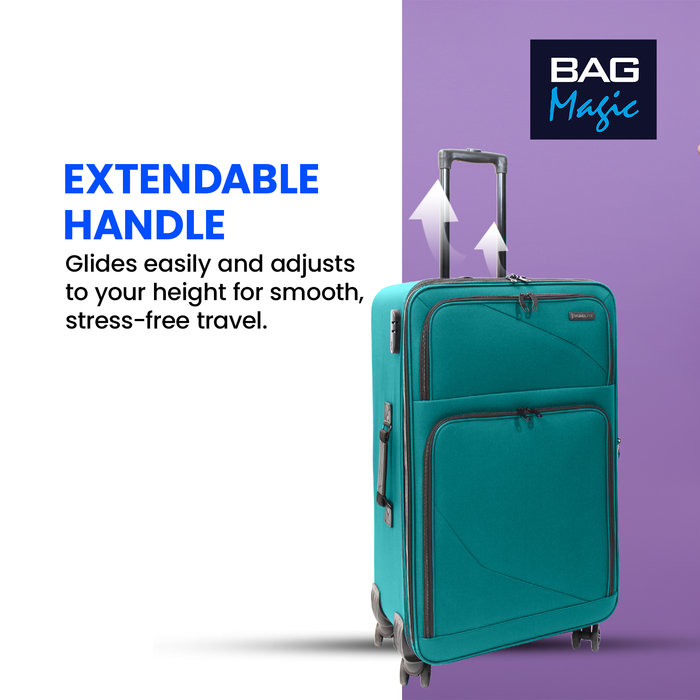 Lightweight Soft Shell Suitcase by Bordlite – 4 Spinner Wheels, Expandable with Combination Lock