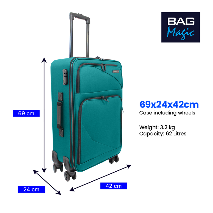 Lightweight Soft Shell Suitcase by Bordlite – 4 Spinner Wheels, Expandable with Combination Lock