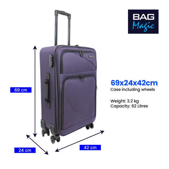 Lightweight Soft Shell Suitcase by Bordlite – 4 Spinner Wheels, Expandable with Combination Lock