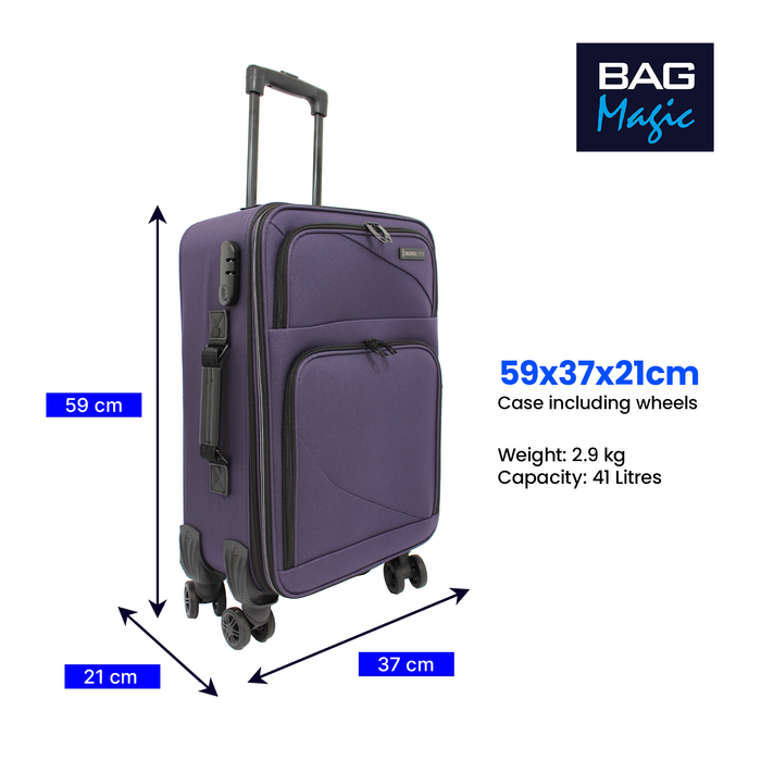 Lightweight Soft Shell Suitcase by Bordlite – 4 Spinner Wheels, Expandable with Combination Lock