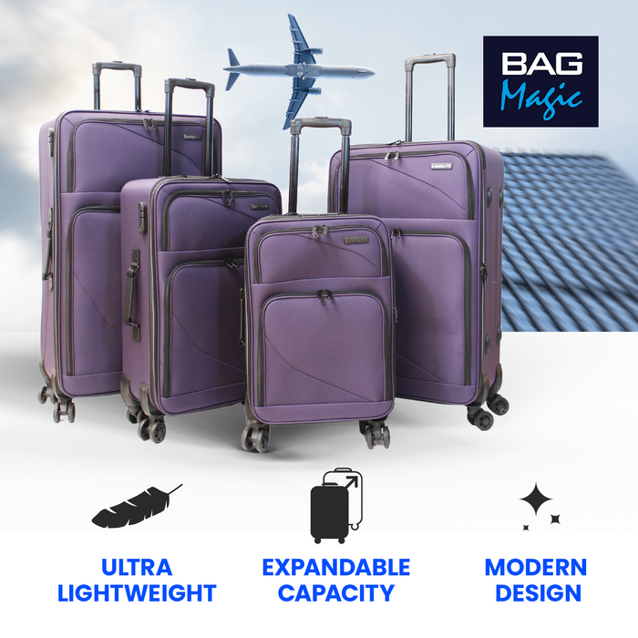 Lightweight Soft Shell Suitcase by Bordlite – 4 Spinner Wheels, Expandable with Combination Lock