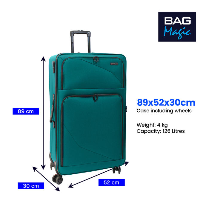 Lightweight Soft Shell Suitcase by Bordlite – 4 Spinner Wheels, Expandable with Combination Lock