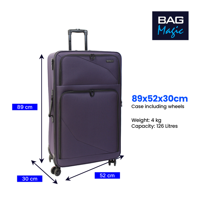 Lightweight Soft Shell Suitcase by Bordlite – 4 Spinner Wheels, Expandable with Combination Lock